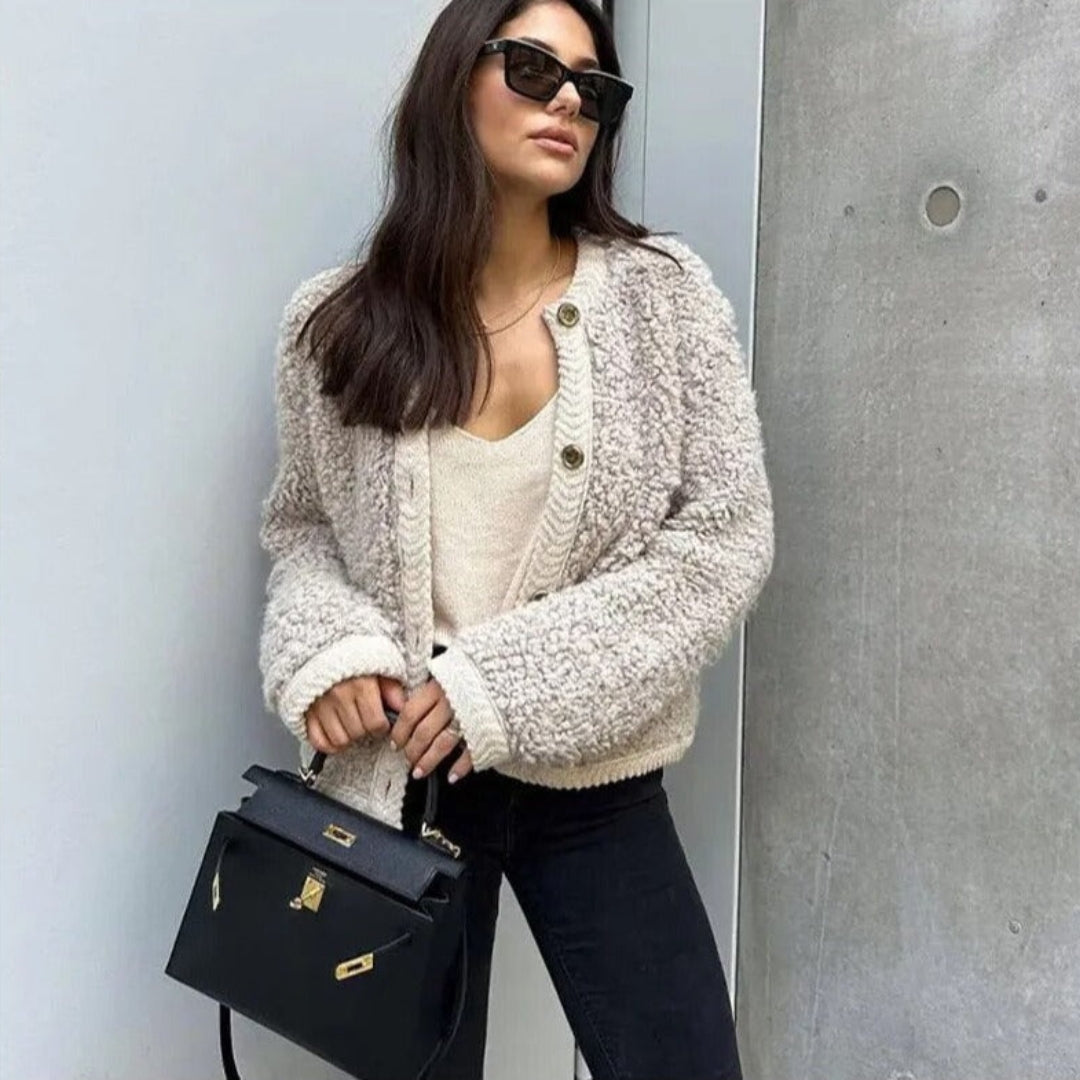 Women's Teddy Cardigan with button closure and round neckline