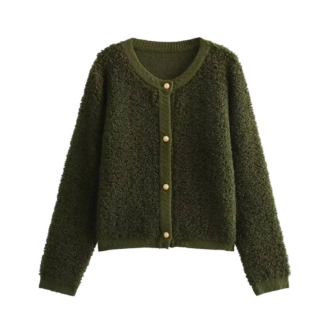 Women's Teddy Cardigan with button closure and round neckline