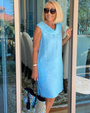Women's Sheath Dress with Round Neckline and Side Pockets