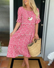 Women's Midi Dress with Polka Dot Pattern and Ruffles