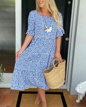 Women's Midi Dress with Polka Dot Pattern and Ruffles