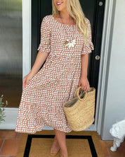 Women's Midi Dress with Polka Dot Pattern and Ruffles