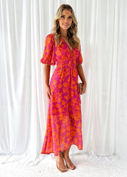 Women's V-Neck Puff Sleeve Midi Dress