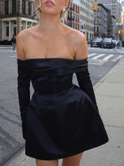 Women's off-the-shoulder mini dress with long sleeves