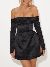 Women's off-the-shoulder mini dress with long sleeves
