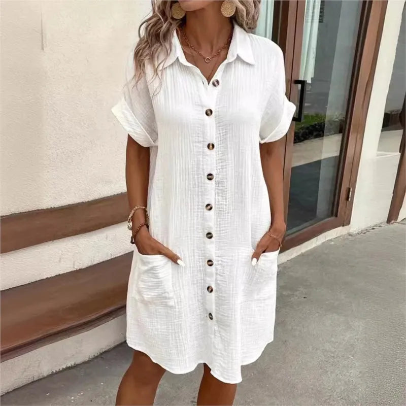 Women's summer dress with turn-down collar and loose fit