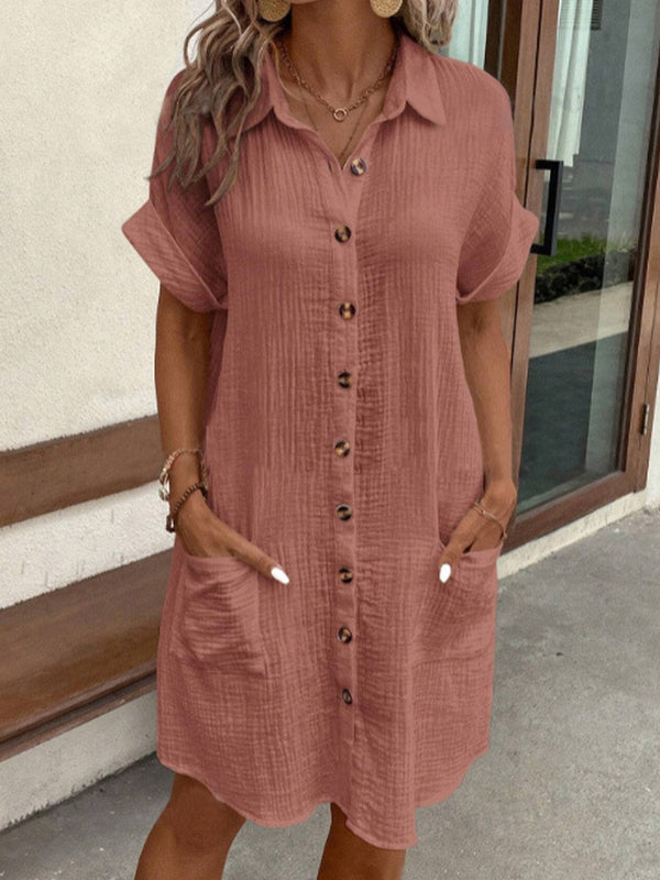 Women's summer dress with turn-down collar and loose fit