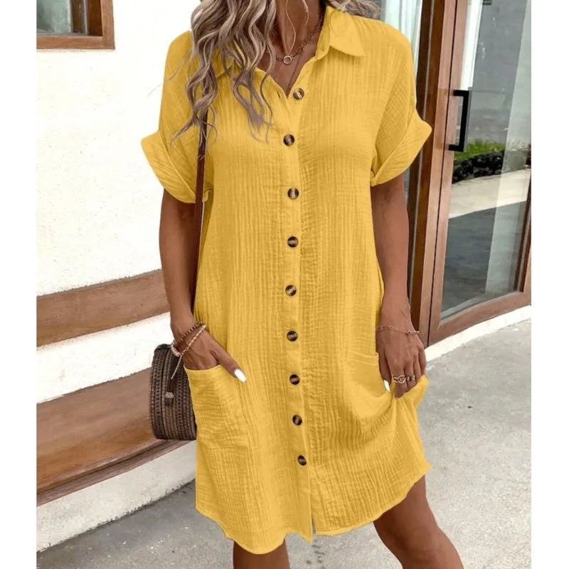 Women's summer dress with turn-down collar and loose fit