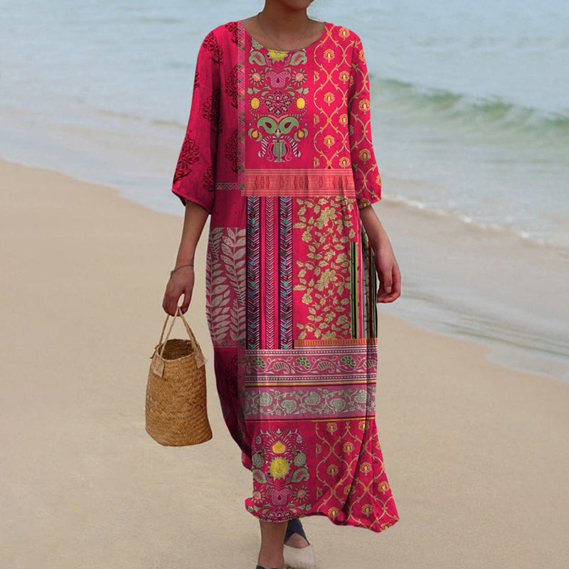 Women's V-Neck Ethnic Print Summer Dress