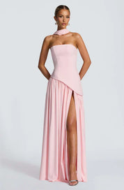 Women's strapless maxi dress with scarf and long skirt