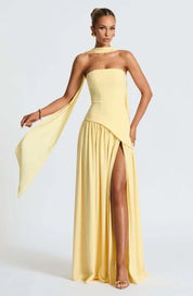 Women's strapless maxi dress with scarf and long skirt