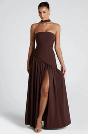 Women's strapless maxi dress with scarf and long skirt