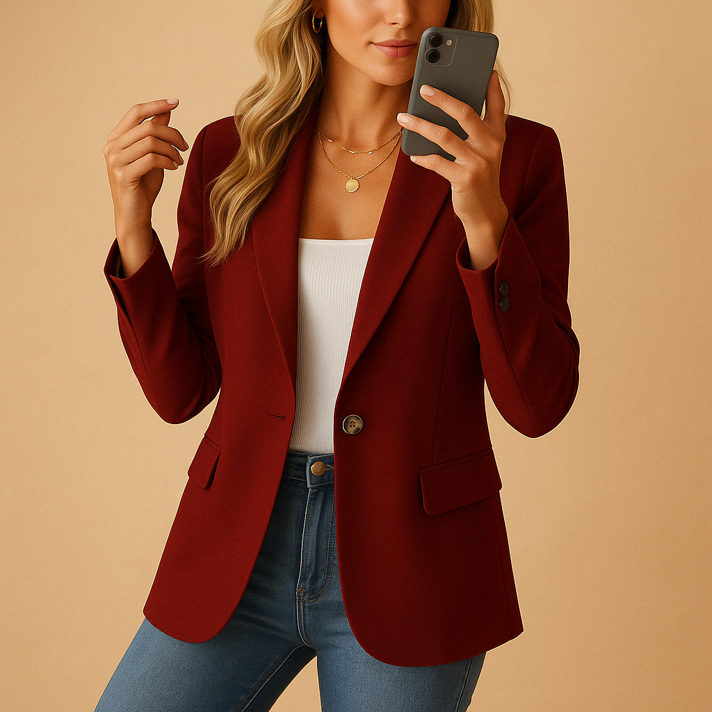 Women's blazer with lapel collar and button closure