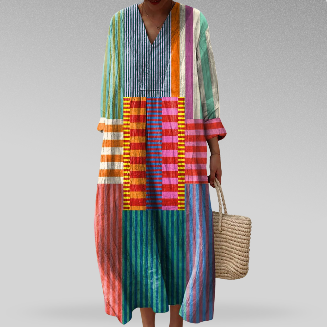 Women's V-neck dress with colorful pattern