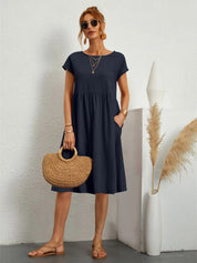 Women's V-neck dress with back zipper