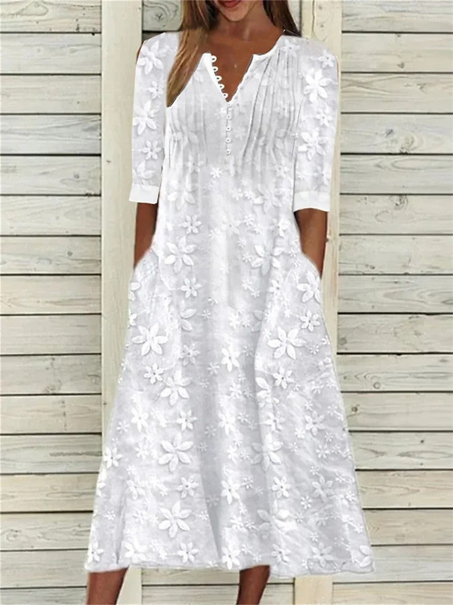 Women's dress with V-neck and side pockets