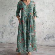Women's dress with V-neck and topstitched hem