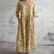 Women's dress with V-neck and topstitched hem