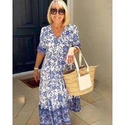 Women's dress with V-neck and elasticated waistband
