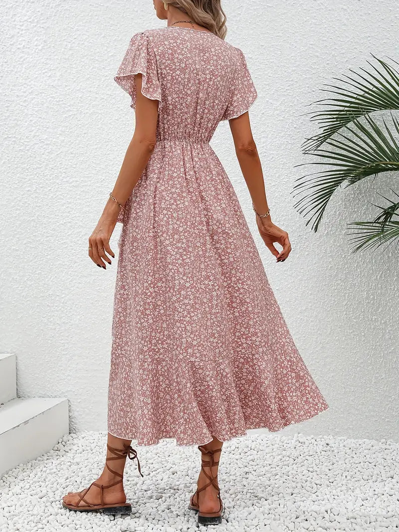 Women's dress with wrap closure and tie belt