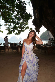 Maxi dress for women with straps, tiered skirt and pleated top