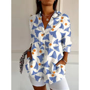 Women's Floral V-Neck Long Sleeve Button Down Shirt