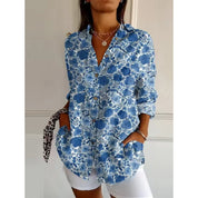 Women's Floral V-Neck Long Sleeve Button Down Shirt