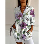 Women's Floral V-Neck Long Sleeve Button Down Shirt