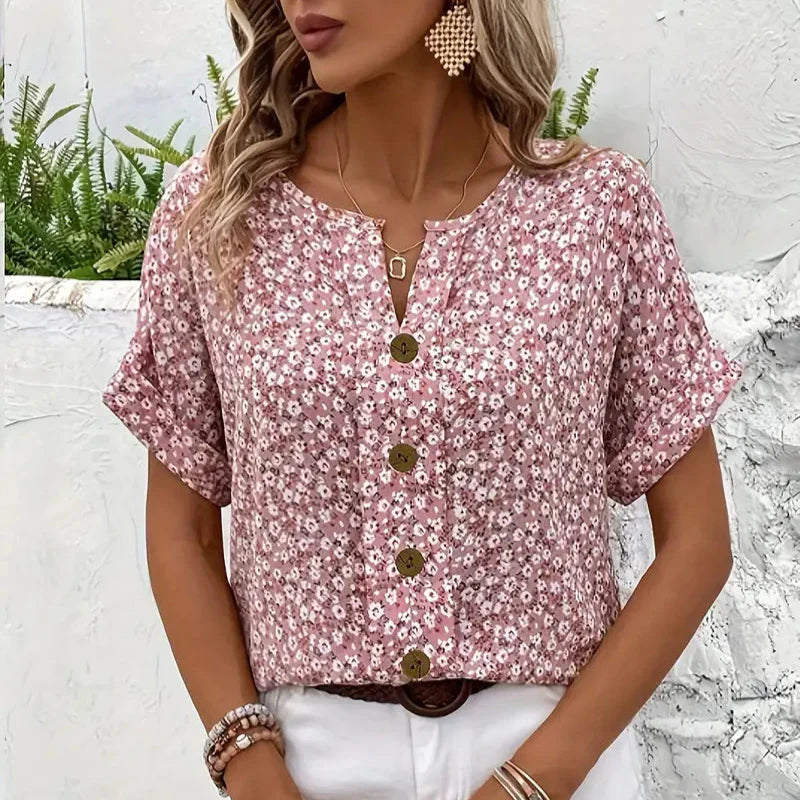 Women's Floral V-Neck Button-Down Top