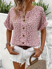 Women's Floral V-Neck Button-Down Top