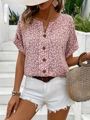 Women's Floral V-Neck Button-Down Top