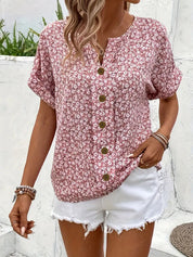 Women's Floral V-Neck Button-Down Top