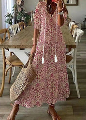 Women's Floral V-Neck Dress with Sleeves