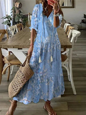 Women's Floral V-Neck Dress with Sleeves