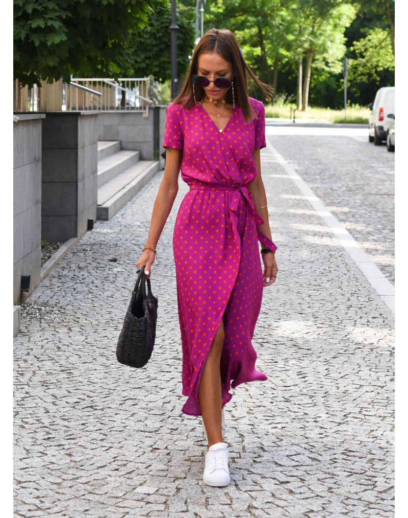 Women's Floral V-Neck Dress with Tie Belt