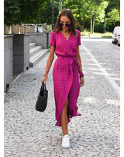 Women's Floral V-Neck Dress with Tie Belt