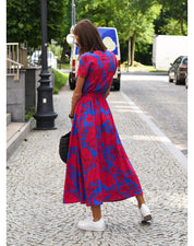 Women's Floral V-Neck Dress with Tie Belt