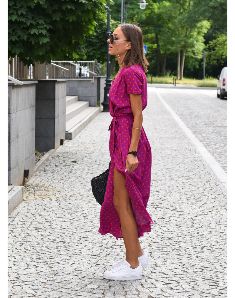 Women's Floral V-Neck Dress with Tie Belt