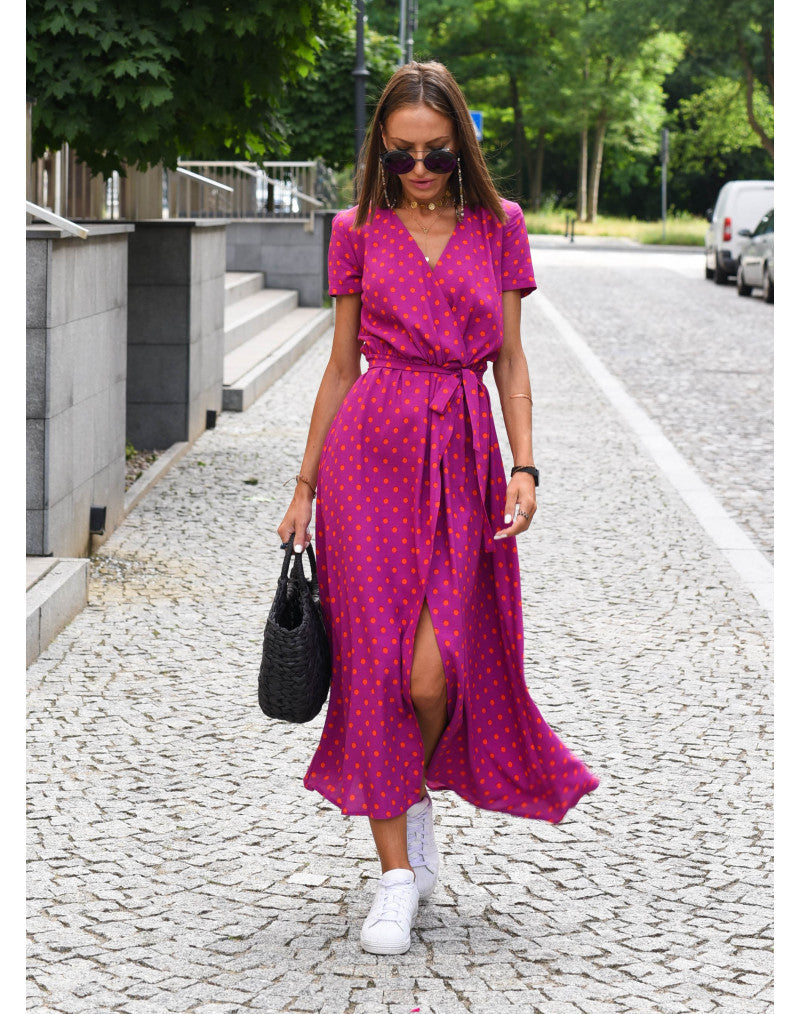 Women's Floral V-Neck Dress with Tie Belt