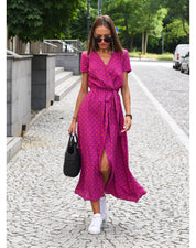 Women's Floral V-Neck Dress with Tie Belt