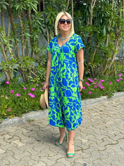 Women's Floral V-Neck Short Sleeve Dress