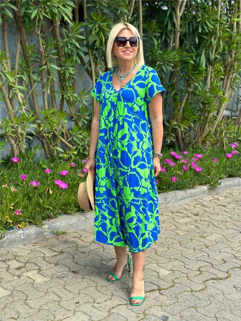 Women's Floral V-Neck Short Sleeve Dress
