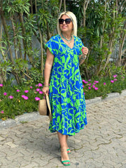 Women's Floral V-Neck Short Sleeve Dress