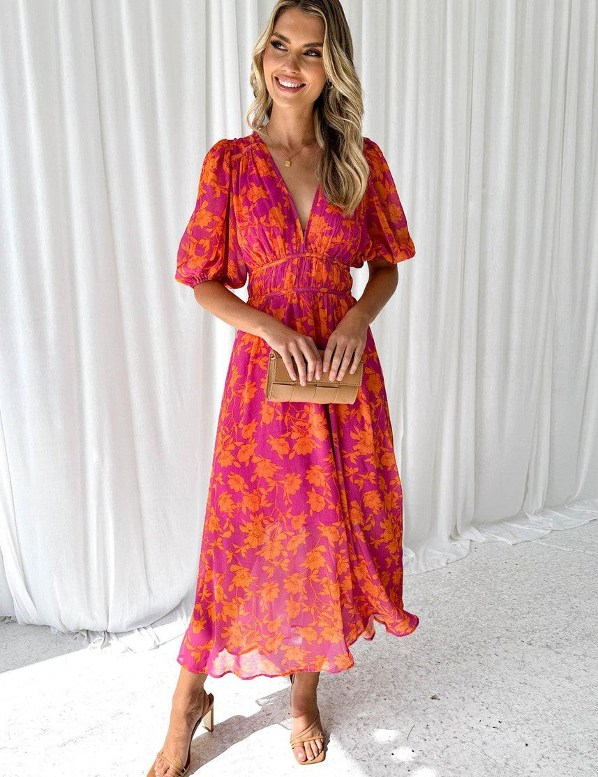 Frauen_Blumenkleid_mit_V_Ausschnitt_und_kurzen_Puffarmeln__3.jpg