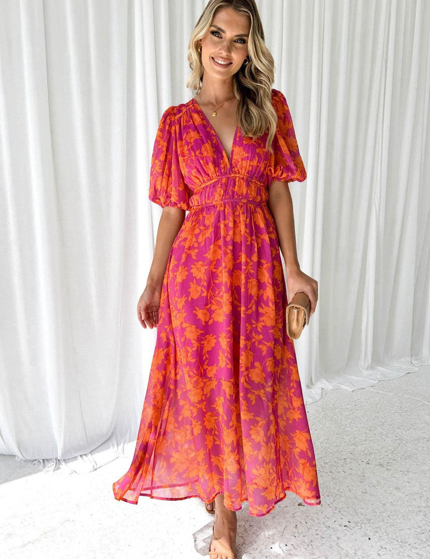 Frauen_Blumenkleid_mit_V_Ausschnitt_und_kurzen_Puffarmeln__4.jpg