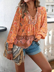 Women's V-Neck Blouse with Long Sleeves