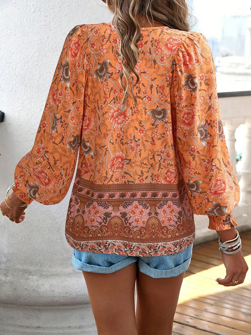 Women's V-Neck Blouse with Long Sleeves