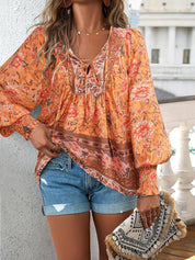 Women's V-Neck Blouse with Long Sleeves