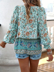 Women's V-Neck Blouse with Long Sleeves