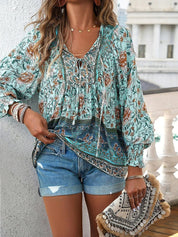 Women's V-Neck Blouse with Long Sleeves